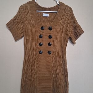 Soft Surroundings Tan Double-Breasted Cardigan Longer Length Sweater Like New